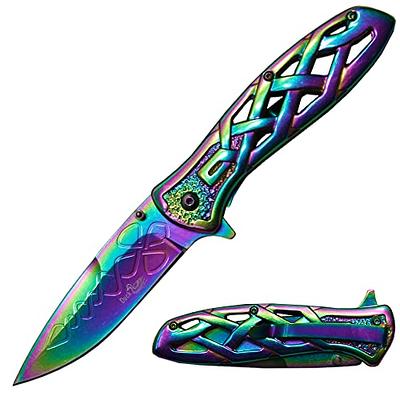 Rtek 4.25 Metal Handle Celtic Ring Folding Knife with Belt Clip