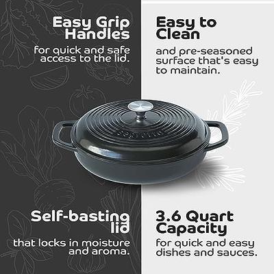 Bruntmor 2-in-1 Pre-Seasoned Cast Iron Dutch Oven With Handles - Crock Pot  Black Cast Iron pot with Skillet lid - All-in-One Cookware Braising Pan for