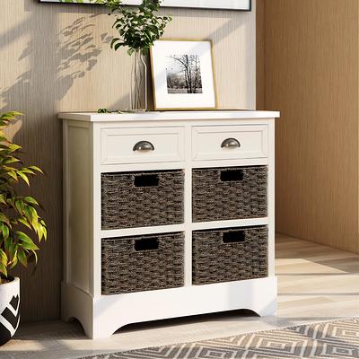 Rustic Storage Cabinet With Two Drawers And Four Classic Rattan