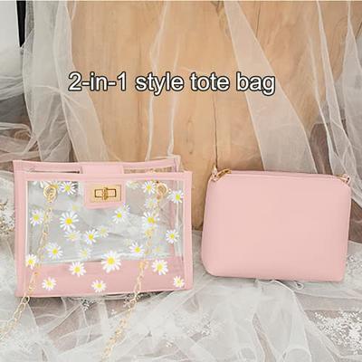 SDNCYE Women 2Pcs Daisy Clear Crossbody Purse Bag Stadium Approved Clear  Tote Bag for Work Concert Sports-Pink - Yahoo Shopping