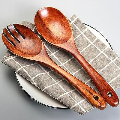  Set Wooden Salad Spoons, Salad Tongs for Serving