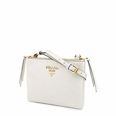 New Prada Vitello Phenix White Leather Double Zip Camera Crossbody 1BH079 