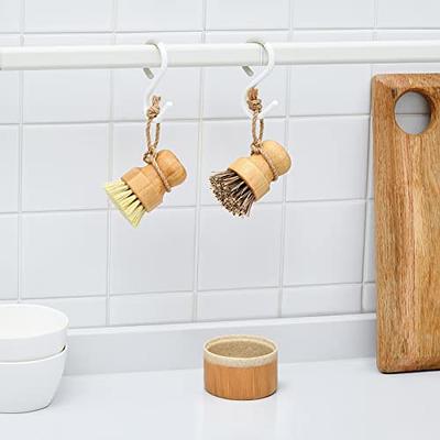 mDesign Bamboo Mini Kitchen Palm Dish Scrubber Brush with Holder