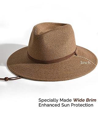 Furtalk Panama Hat Sun Hats for Women Men Wide Brim Fedora Straw Beach Hat UV UPF 50- Khaki Brown- M, Women's, Size: One Size