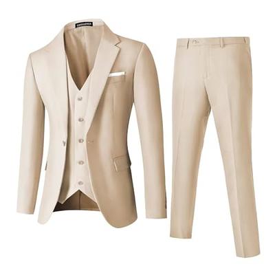 Men's Suit Slim Fit 3 Piece Suits for Men Formal One Button Solid Jacket  Vest Pants Suit Set for Wedding, Beige, One Size : : Clothing,  Shoes & Accessories