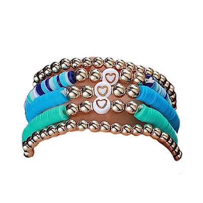 Heishi Bracelets, Blue Stackable Bracelets Set of 5, Clay Bead