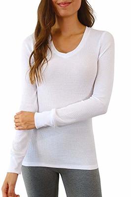  Pure Look Womens Long Sleeve Waffle Knit Stretch Cotton  Thermal Underwear Shirt
