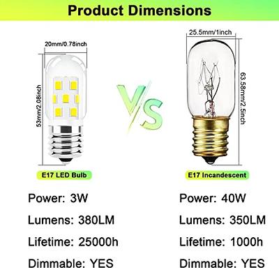 LED Microwave Light Bulbs Under Hood 40W Equivalent, E17 LED Bulb Dimmable  for Stove Top, Refrigerator, Appliance, Range Hood, 4000K Natural White,  120V 3W 380LM, E17 Intermediate Base, Pack of 2 