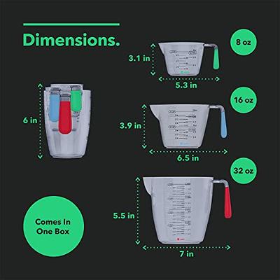 Vremi 3 Piece Plastic Measuring Cups Set - BPA Free Liquid Nesting Stackable Measuring Cups with Spout and Decorative Red Blue