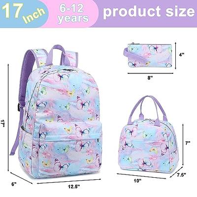 Waterproof Large Capacity Fashion School Backpack Kids Teen Girls Bookbag  Set with Lunch Box Pencil Case Travel Laptop Backpack(Marble) 