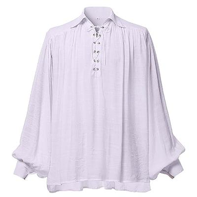 Men Lace Up Medieval Pirate Shirt Bell Sleeve Ruffle Collar Vampire Tops  Summer