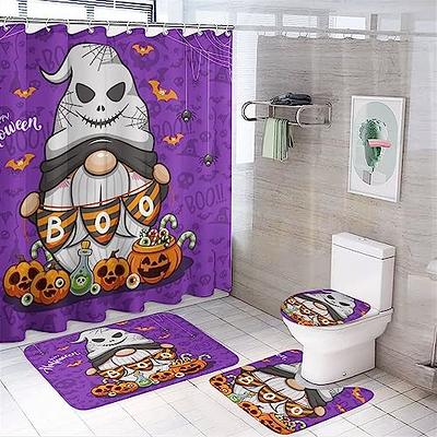 Funny Halloween Gnomes Shower Curtain Sets 4 Piece,Cartoon Purple
