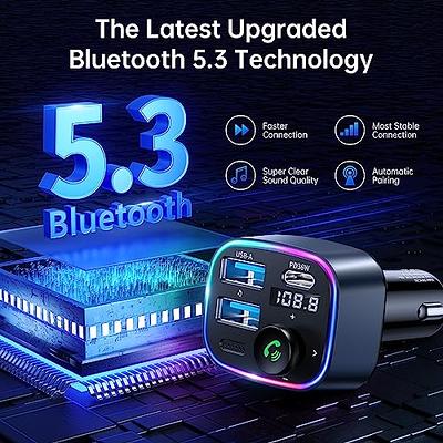 LENCENT Bluetooth 5.3 FM Transmitter,Full Metal Bluetooth car Adapter with  PD 20W & QC3.0 Fast Charger,Hi-Fi Music/Clear Calling car FM Bluetooth