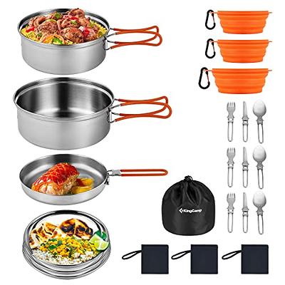 Camping Cookware Set - Compact Stainless Steel Campfire Cooking Pots and  Pans