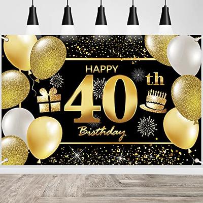 Birthday Party Decorations for Women Men Happy Banner Black and Gold  Backdrop