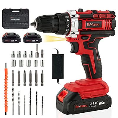 BeHappy Cordless Drill Set, 21V Power Drill Set, Electric Drill Kit with 2  Batteries and Charger