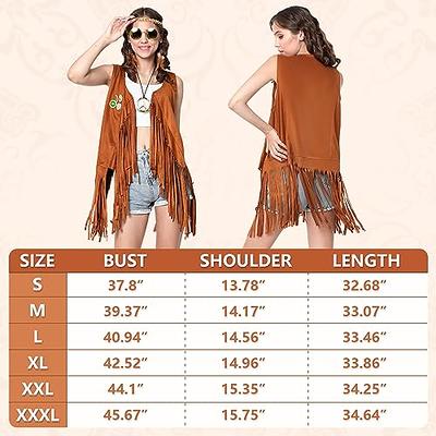 Hippie Costume Set, 60s 70s Women Hippie Costume Accessories Set, Includes  Tassel Vest & Boho Headband & Tassel Earrings & Sunglasses, Sleeveless Frin