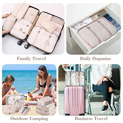 Packing Cubes for Travel & Suitcases Foldable Suitcase Organizer Lightweight Luggage Storage Bag 7 Pack - Beige