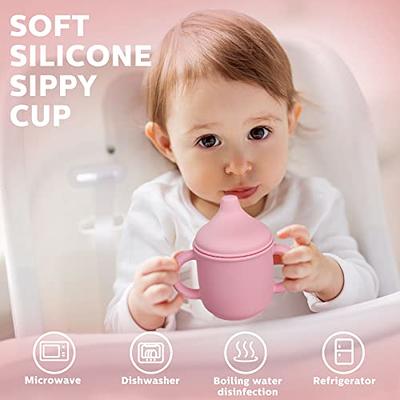 6 Months+ Sippy Cups with Handles,Silicone Sippy Cups Leak Proof 5oz,No  Spill Sippy cups for Toddlers (Pink)