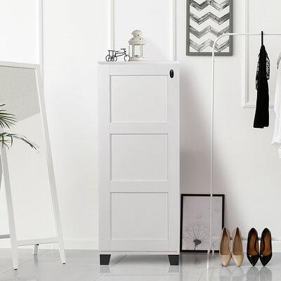 ModernLuxe Black MDF Shoe Cabinet with 3 Tiers and Hidden Flip Down Drawer  - Modern Minimalist Shoe Storage for 20 Pairs in the Shoe Storage  department at