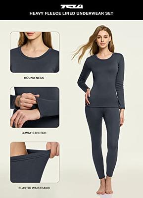  Womens Thermal Underwear Set Long Johns Base Layer Fleece  Lined Cold Weather Soft Top Bottom Charcoal Medium