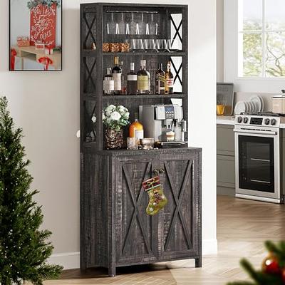 YITAHOME Farmhouse Bar Cabinet for Liquor and Glasses, Dining Room Kitchen  Cabinet with Wine Rack, Upper Glass Cabinet, Open Storage Shelves for  Living Room, Hallway, Charcoal Grey