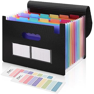 Maimis Expanding File Folder, 24 Pocket Accordion A4 Letter Size Portable Document Organizer with Colored Tabs, Expandable Bill Coupon Folder - Black