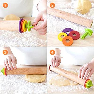 Mepple Rolling Pin with Thickness Rings for Fondant, Pizza, Pie Crust,  Cookie, Pastry, Roller Rod for Dough Thickness, Adjustable Rolling Pin for  Baking, Wood Rolling Pin 13.6 with 4 Thickness Rings 