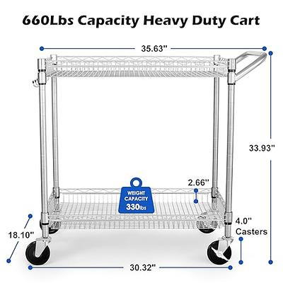 WDT Heavy Duty 3 Tier Utility cart,990Lbs Capacity Wire Rolling Cart with Wheels, Commercial Grade Service Cart with Shelving Liners and Handle Bar
