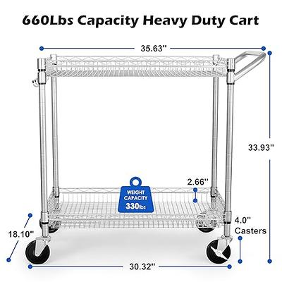 Leteuke 2 Tier Utility Cart with Wheels, NSF Listed 900LBS Commercial Grade  Heavy Duty Rolling Utility Carts with Handle Bar,Metal Storage Cart Silver