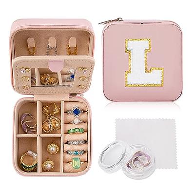 Vlando Travel Jewelry Box, Initial A Letter Small Jewelry Case for Women Girls, Earring Organizer Box with Mirror for Mothers Valentines Day Birthday