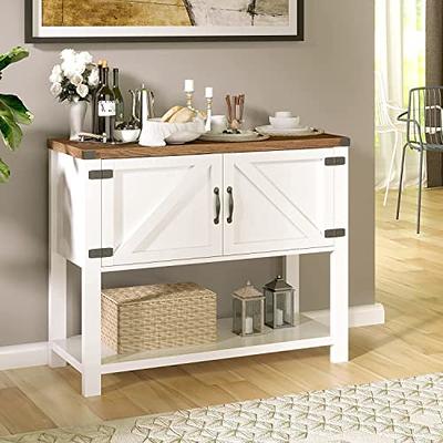 4ever2buy Farmhouse Coffee Bar Cabinet with Storage, White Coffee Bar with  9 Wine Racks Barn Door, Kitchen Buffet Cabinet with Drawer, Wine Bar