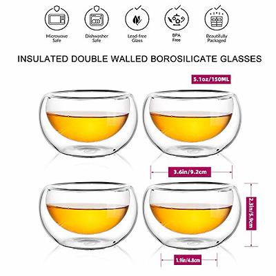 CNGLASS Double Wall Glass Tea Cup Set of 4,100ml Asian Insulated Clear  Teacups,Small Espresso Cup for Coffee