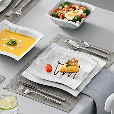 MALACASA Dinnerware Sets, 24-Piece Porcelain Square Dishes, Gray White  Modern Dish Set for 6 - Plates and Bowls Sets, Ideal for Dessert, Salad,  and