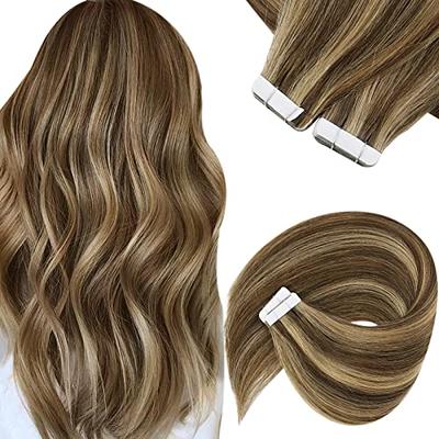 Sunny Sew in Hair Extensions Human Hair Natural Black Ombre Dark Brown with  Ash Brown 22 inch Hair Weft Remy Bundles 100g