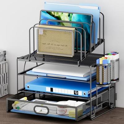 Marbrasse Desk Organizer with File Holder, 5-Tier Paper Letter Tray  Organizer with Drawer and 2 Pen Holder, Mesh Desktop Organizer and Storage  with Magazine Holder for Office Supplies (Silver) - Yahoo Shopping