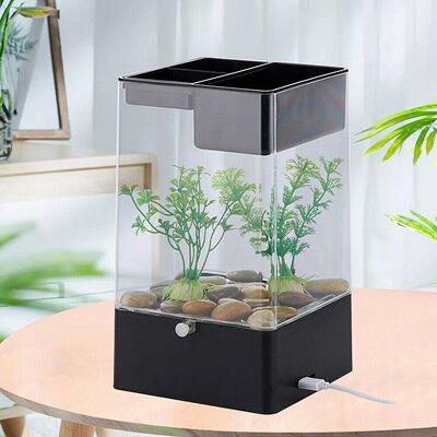 Mini Fish Tank, Portable White Fish Aquarium With Fake Plants