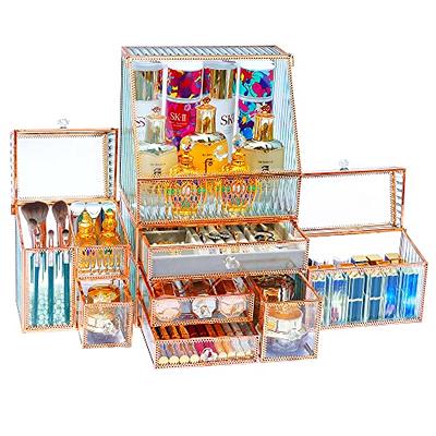 Cq acrylic Makeup Organizer And Storage White Skin Care Cosmetic Display  Case With 3 Clear Drawers Make up Stands For Jewelry Hair Accessories