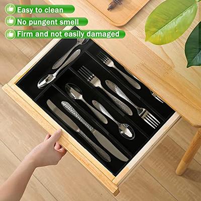 Silverware Drawer Organizer, Mesh Utensil Organizer for Kitchen Drawers,  Silverware Tray with Interlocking Arm, Narrow Utensil holder for Flatware,  Forks, Spoons, Knives (Set of 6) 