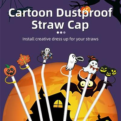 6PCS Halloween Reusable Straw Cover for 10mm Drinking Straw,Silicone Cute  Straw Cover Cap compatible with Stanley Cup with Handle,Dust-proof Straw