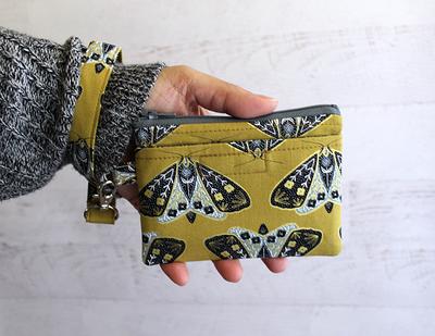 Tiny Moths Print Grab and Go ID Holder Wristlet Wallet 