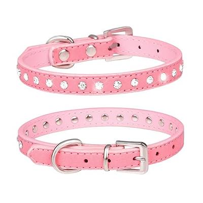 Haoyueer Rhinestone Dog Collar, Cute Dazzling Sparkling Soft Suede Leather  Dog Cat Rhinestone Collar Crystal Diamond Pet Dog Puppy Collar(Hot Pink,M