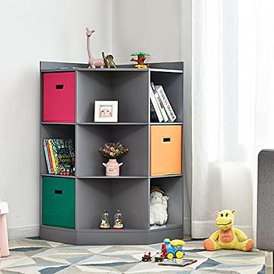 HOMCOM Kids Storage Organizer for Small Bedrooms, Corner Shelf, Grey