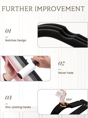 Velvet Hangers 50 Pack, Black Felt Hangers Non Slip with Rose Gold Hook,  Premium