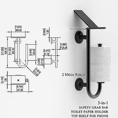 AquaChase Grab Bar with Integrated Toilet Paper Holder for 2 Mega