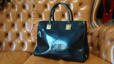 Vintage Gianni Versace Bag Black Natural Leather Embossed 