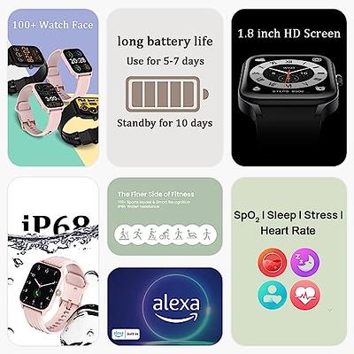 TOOBUR Smart Watch for Women Alexa Built-in, 1.8 IP68 Waterproof Fitness  Watch with Call Function, Heart Rate & Sleep Monitor, 100 Sport Modes