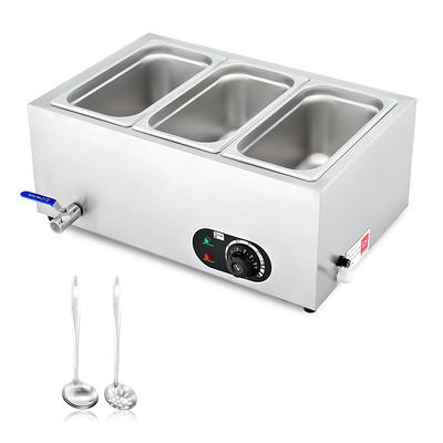 VEVOR 3-Pan Commercial Food Warmer 1200-Watt Electric Steam Table 6 in. Deep Professional Stainless Steel Buffet 16 qt.