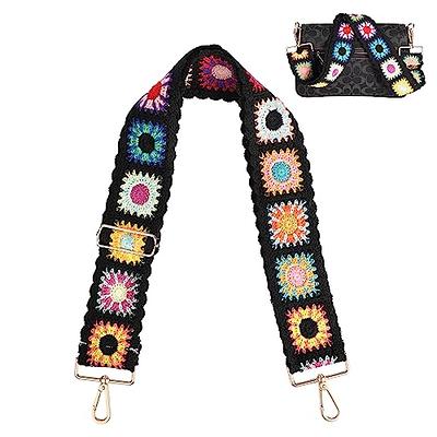 Crochet Flower Purse Straps Replacement Crossbody for Handbags Women Guitar Strap 2 inch Wide Adjustable Bag Strap (White)