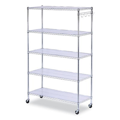 Alera®5-Shelf Wire Shelving Kit with Casters and Shelf Liners, 48w